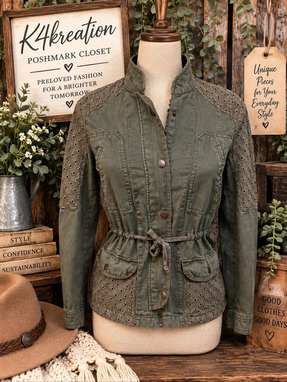 June & Ivy Stylish Khaki Utility Jacket